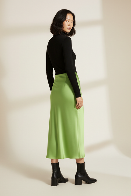 Jupe Longue Satin Verte Fluide