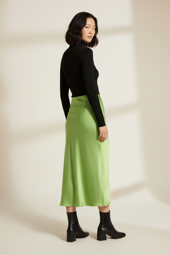 Jupe Longue Satin Verte Fluide