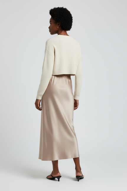 Jupe Longue Satin Beige Fluide