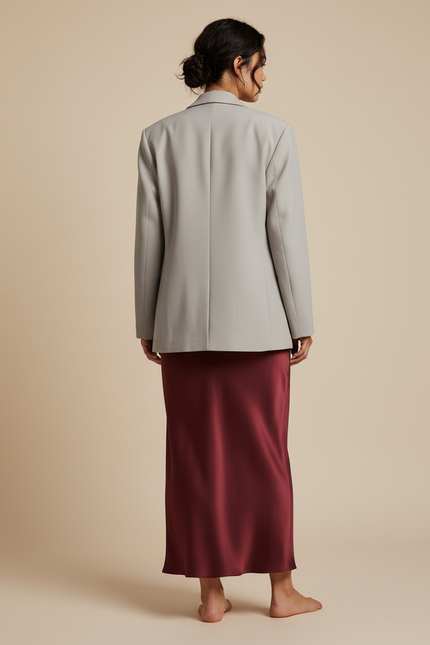 Jupe Longue Bordeaux Satin Élégante