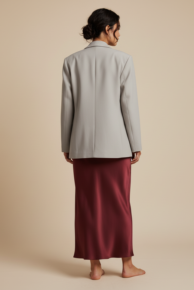 Jupe Longue Bordeaux Satin Élégante