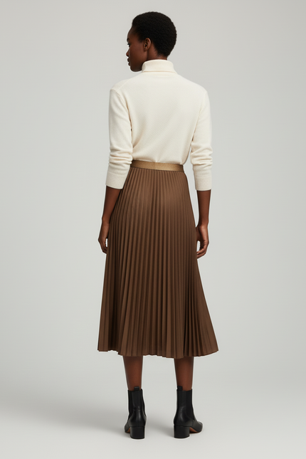 Jupe Plissée Marron Longue