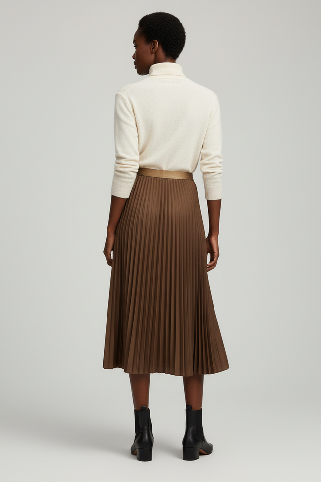 Jupe Plissée Marron Longue
