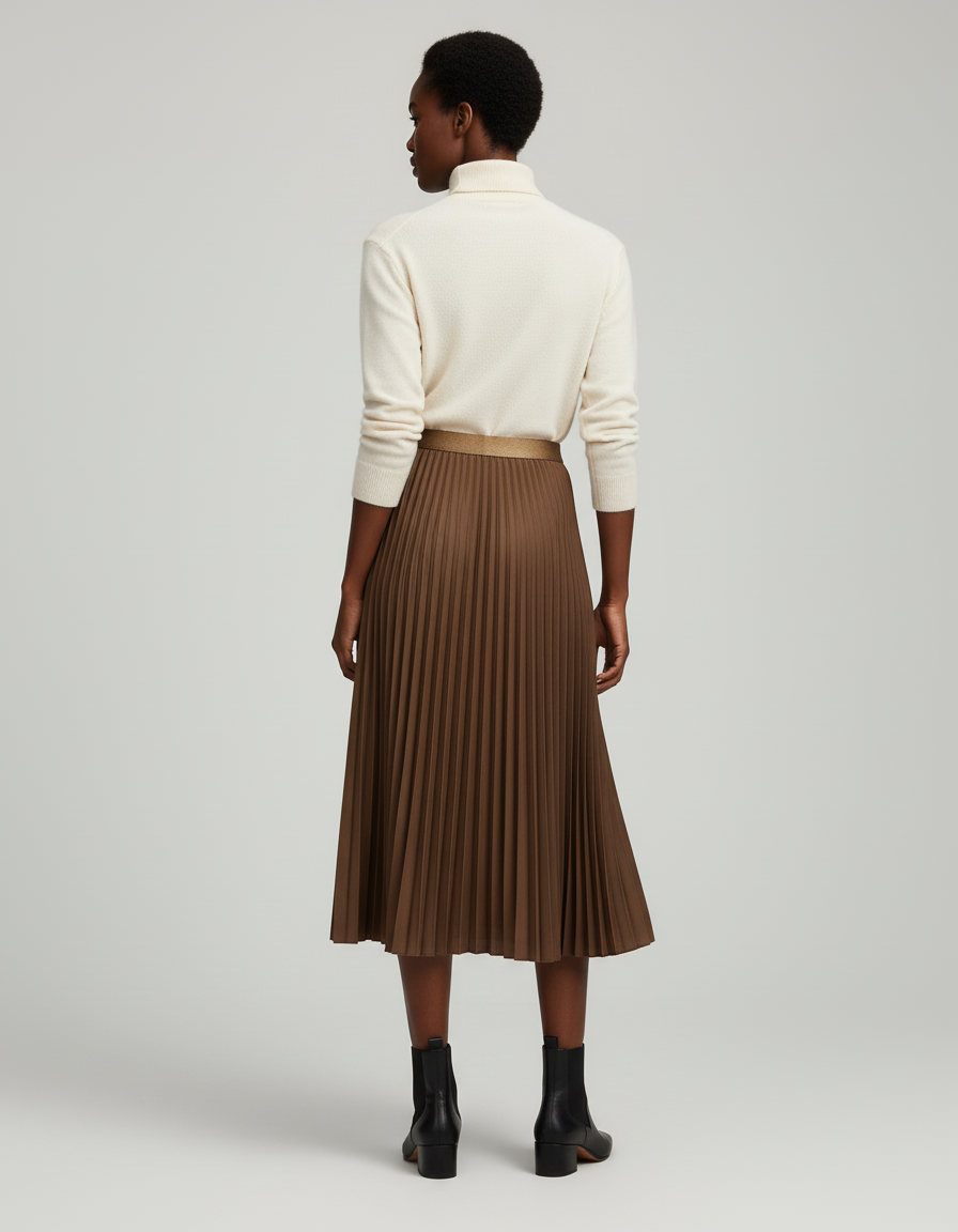 Jupe Plissée Marron Longue