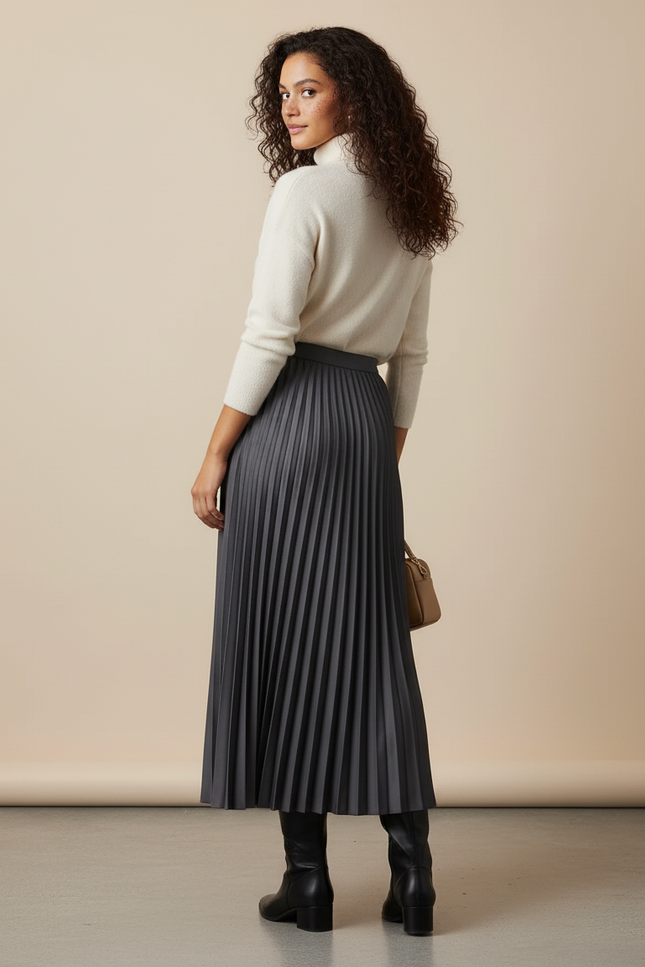 Jupe Longue Plissée Simili Cuir