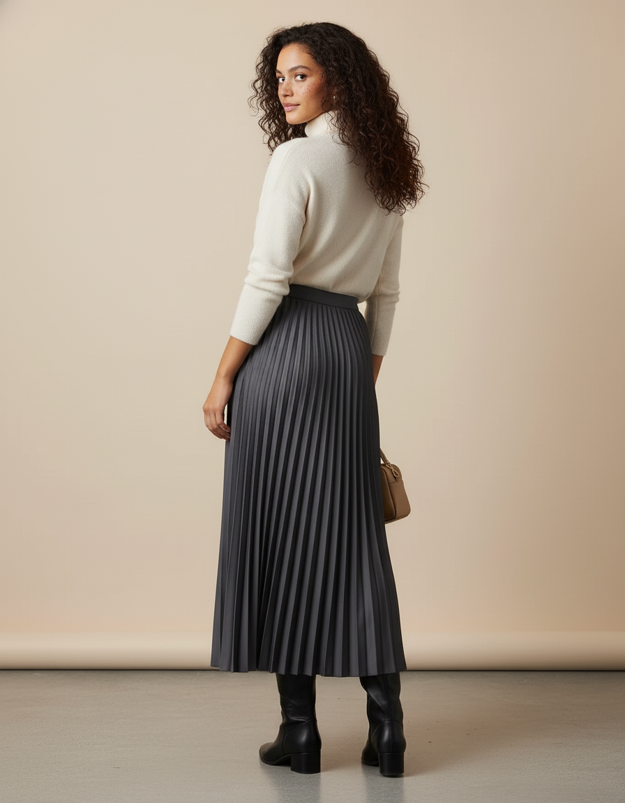 Jupe Longue Plissée Simili Cuir