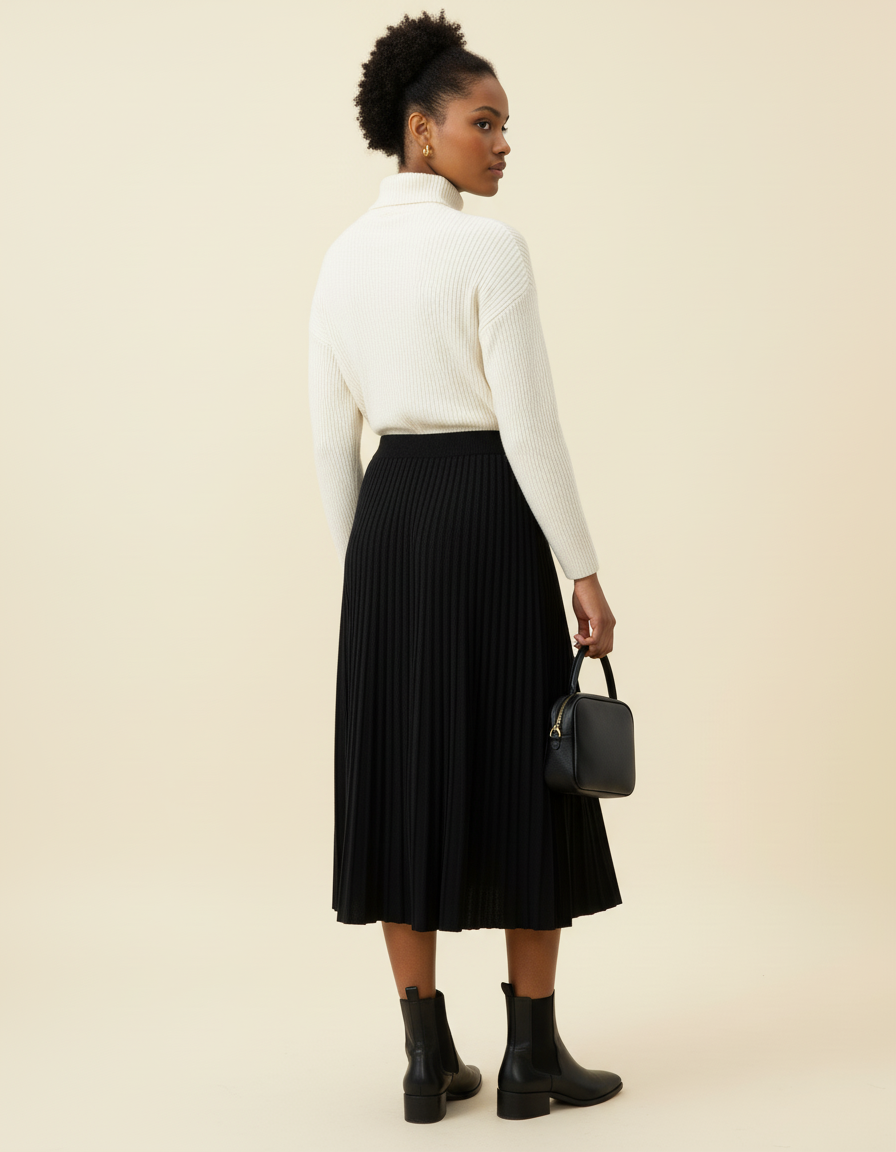 Jupe Longue Noire Plissée Chic