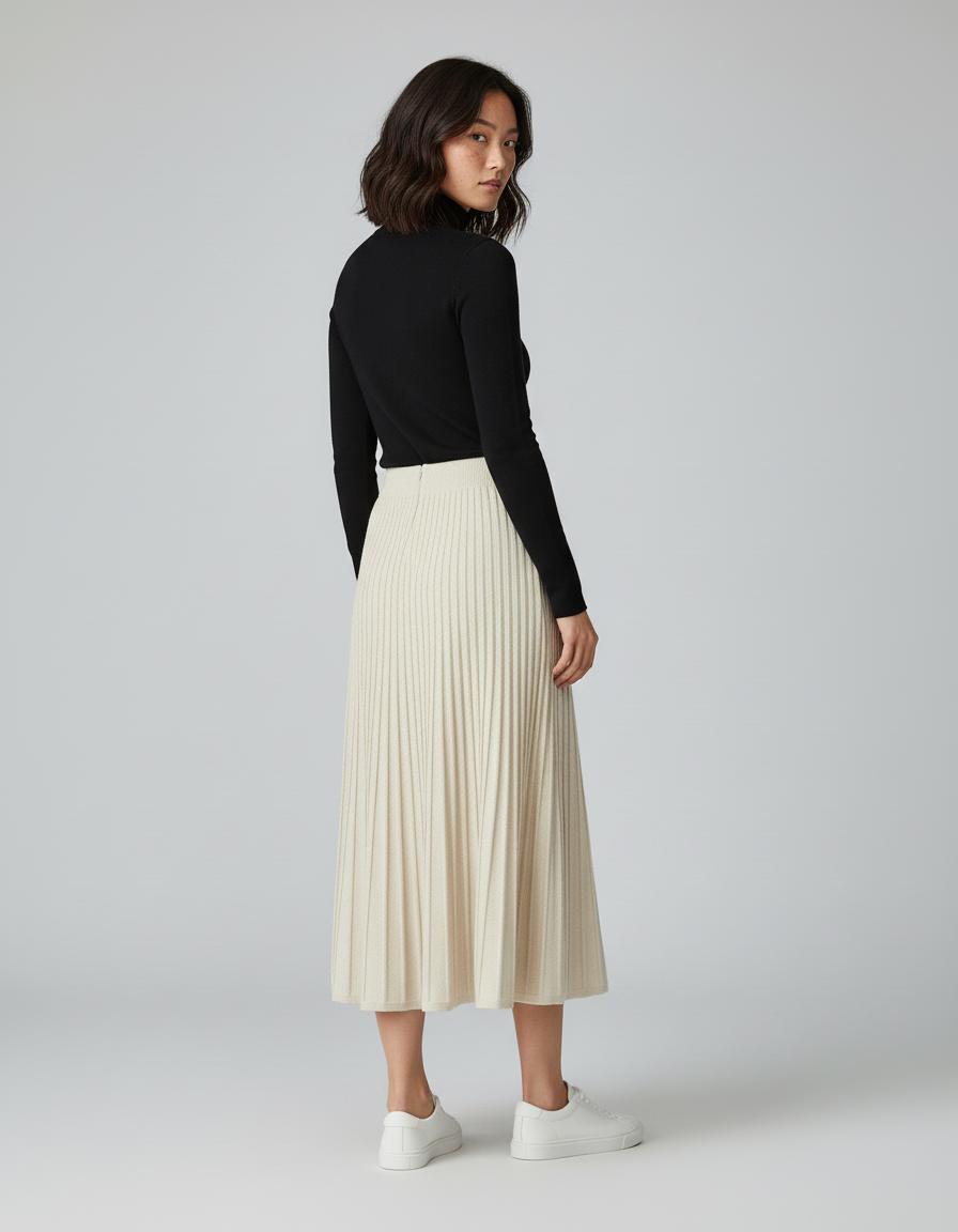 Jupe Longue Crème Plissée Élégante