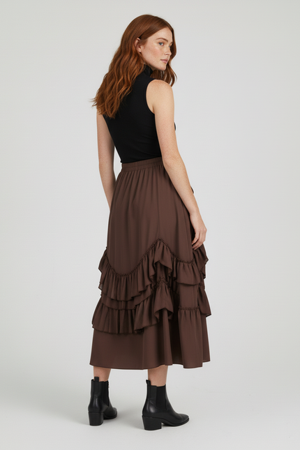 Jupe Longue Marron Volants Vintage