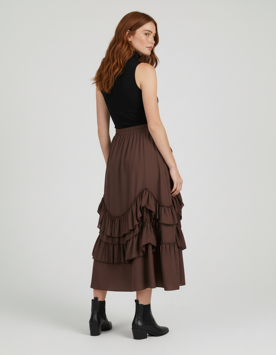 Jupe Longue Marron Volants Vintage