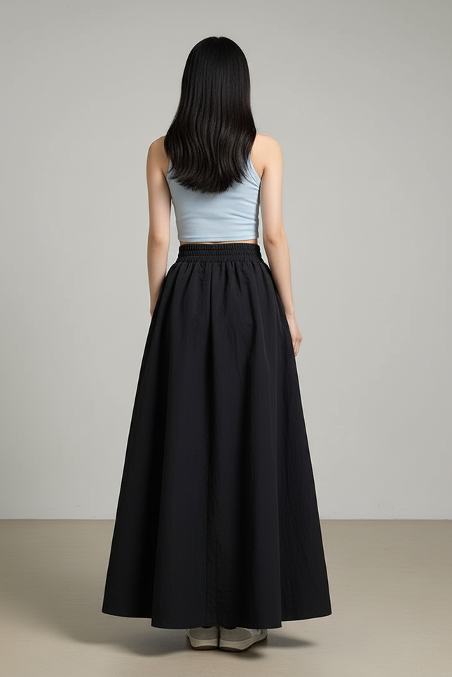 Jupe Longue Noire Évasée Chic