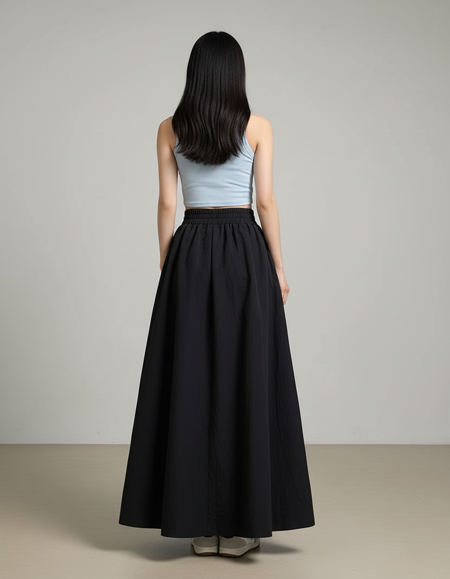 Jupe Longue Noire Évasée Chic