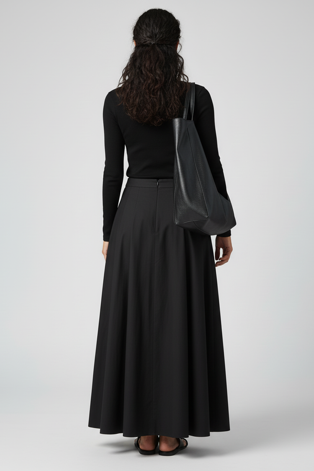 Jupe Longue Noire Fluide Élégante Mode