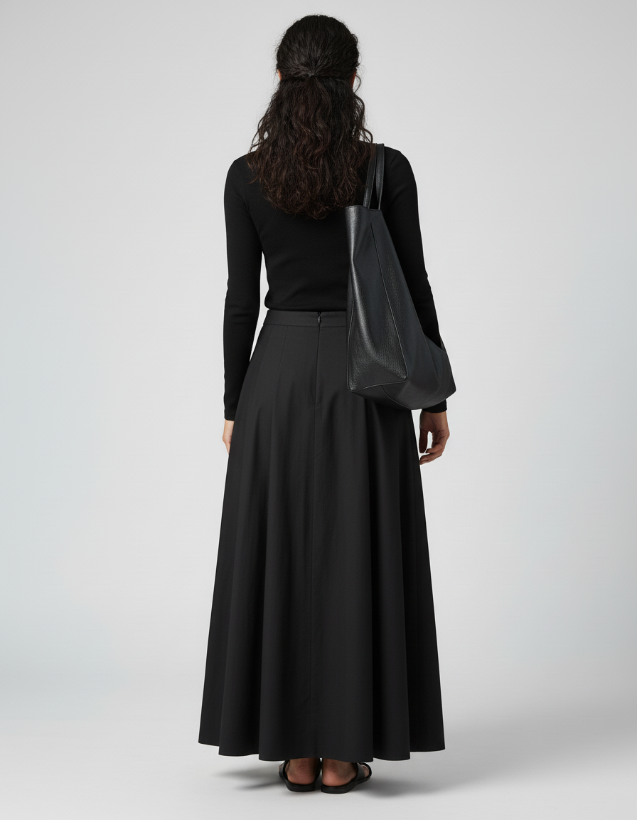 Jupe Longue Noire Fluide Élégante Mode