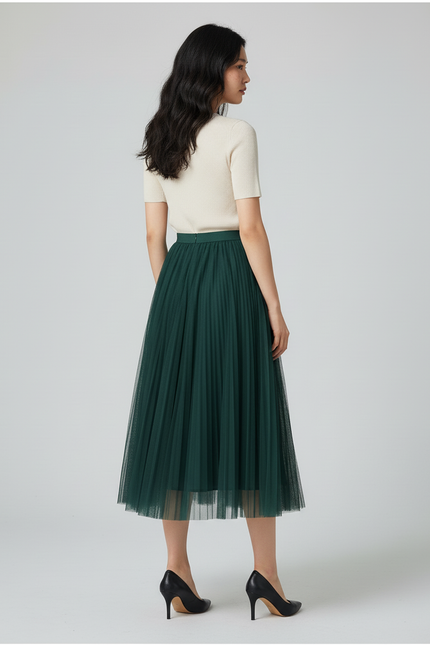 Jupe Longue Verte Plissée Chic