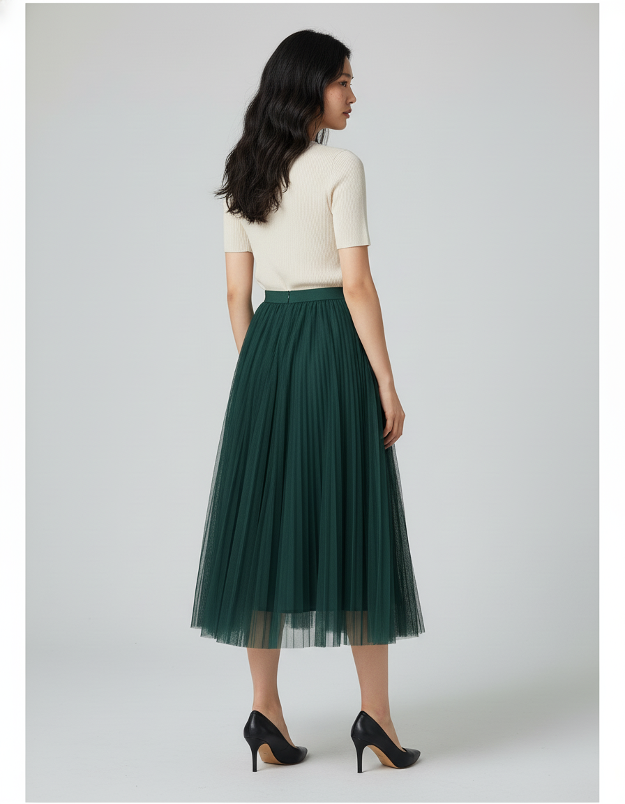 Jupe Longue Verte Plissée Chic