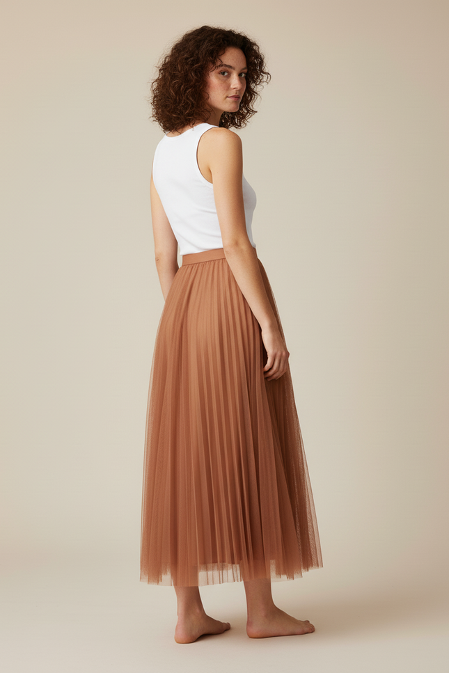Jupe Longue Plissée Terracotta