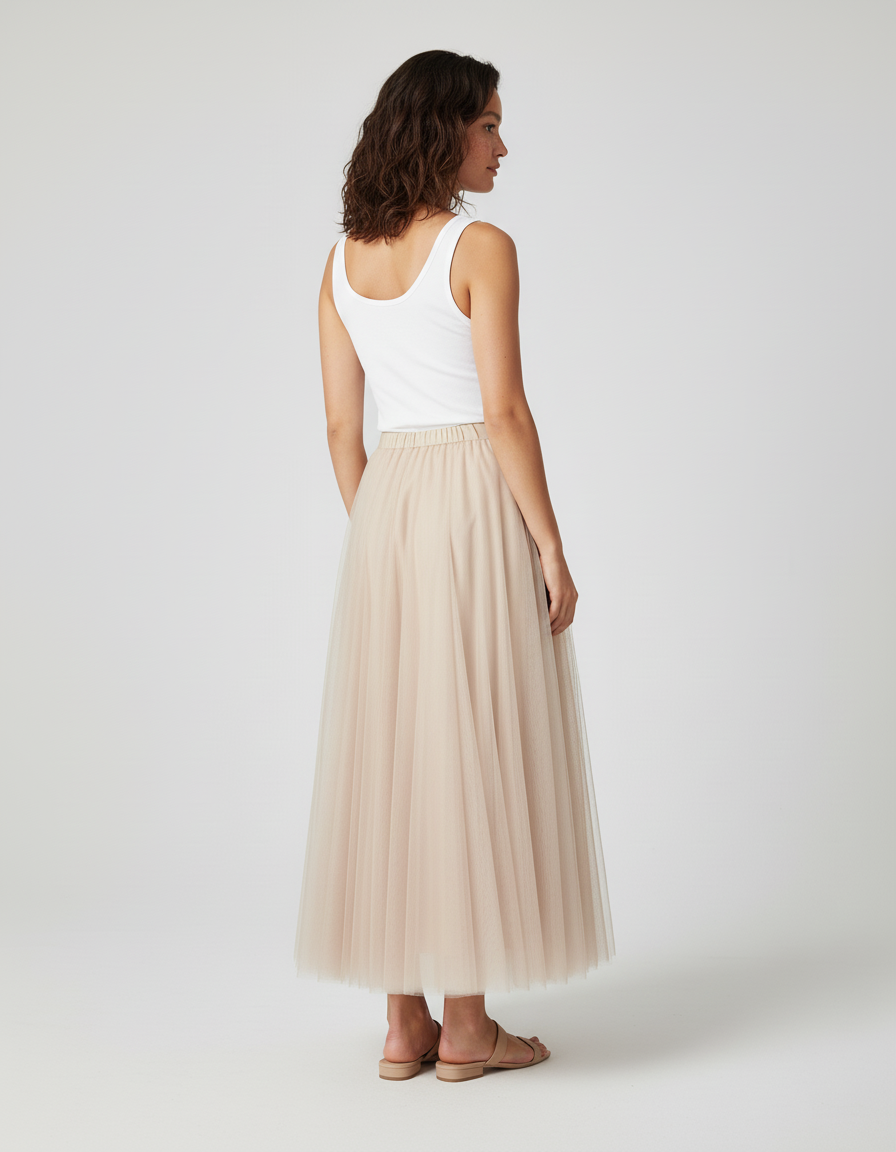 Jupe Longue Tulle Plissée Fluide