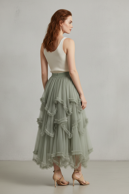 Jupe Longue Tulle Kaki