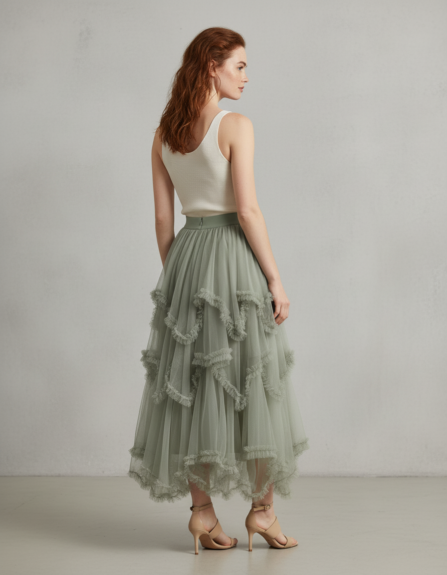 Jupe Longue Tulle Kaki