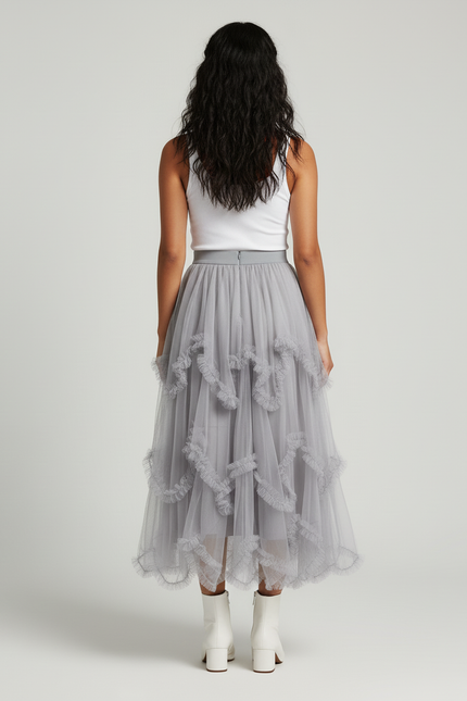 Jupe Grise Mi-Longue