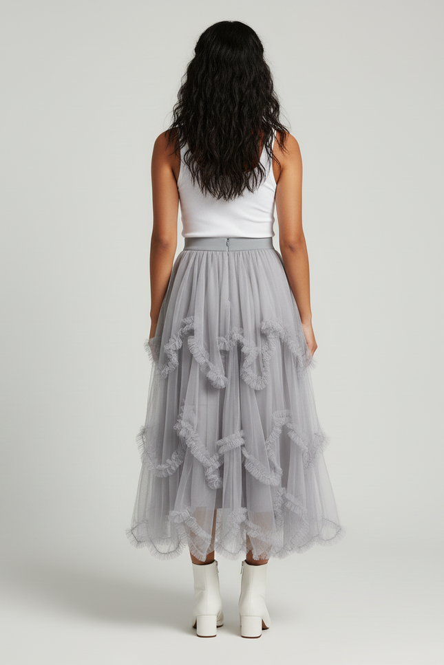 Jupe Grise Mi-Longue