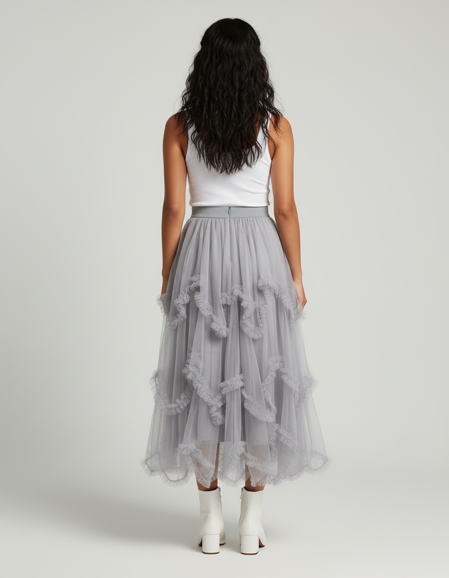 Jupe Grise Mi-Longue