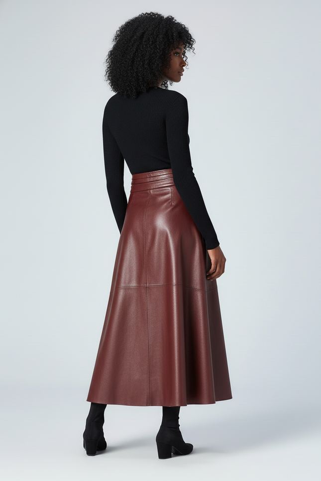 Jupe Longue Cuir Bordeaux
