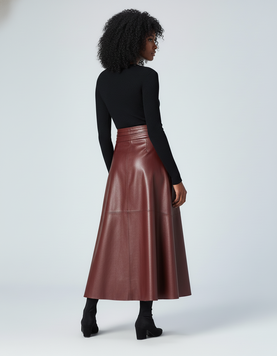 Jupe Longue Cuir Bordeaux
