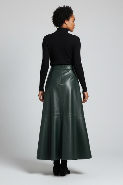 Jupe Simili Cuir Mi-Longue