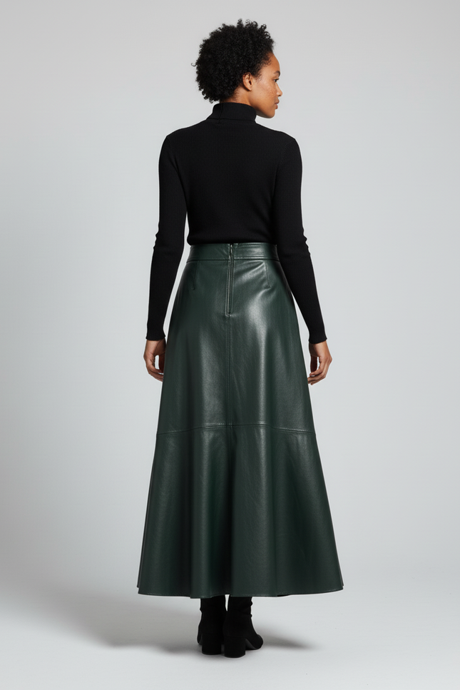 Jupe Simili Cuir Mi-Longue
