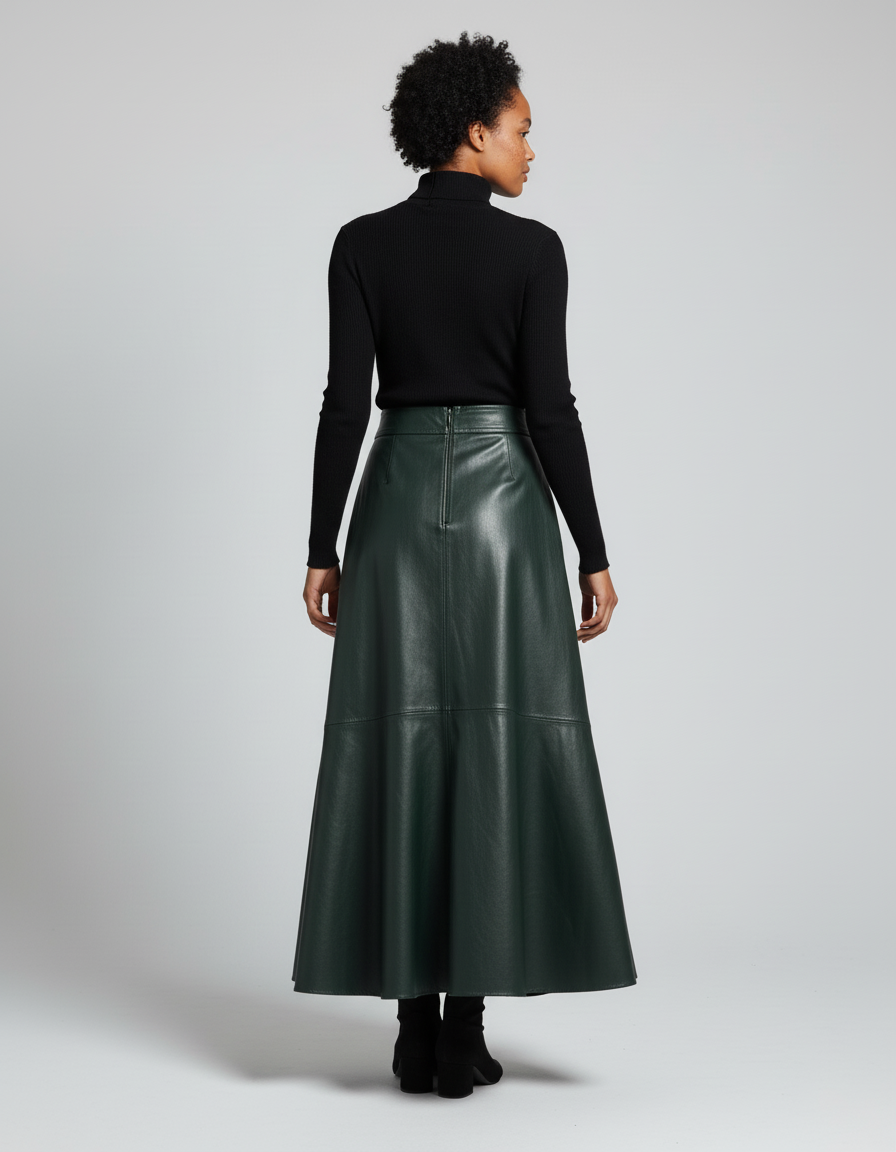 Jupe Simili Cuir Mi-Longue