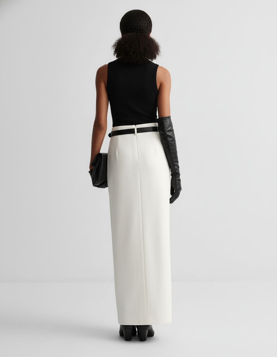 Jupe Longue Crème Droite Élégante