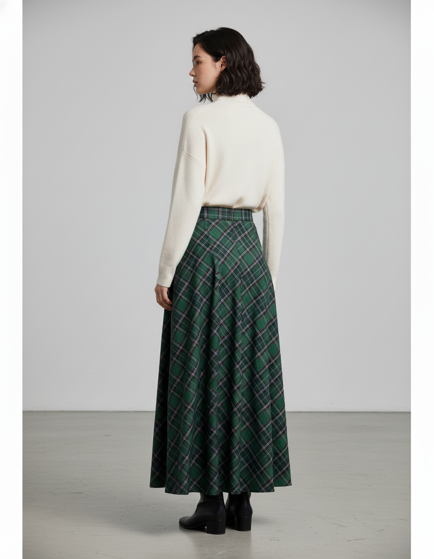 Jupe Longue Verte À Carreaux Chic