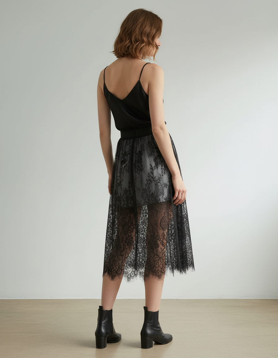 Jupe Noire Voile Longue