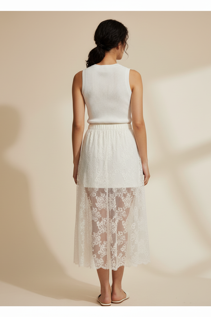 Jupe Longue Dentelle Beige