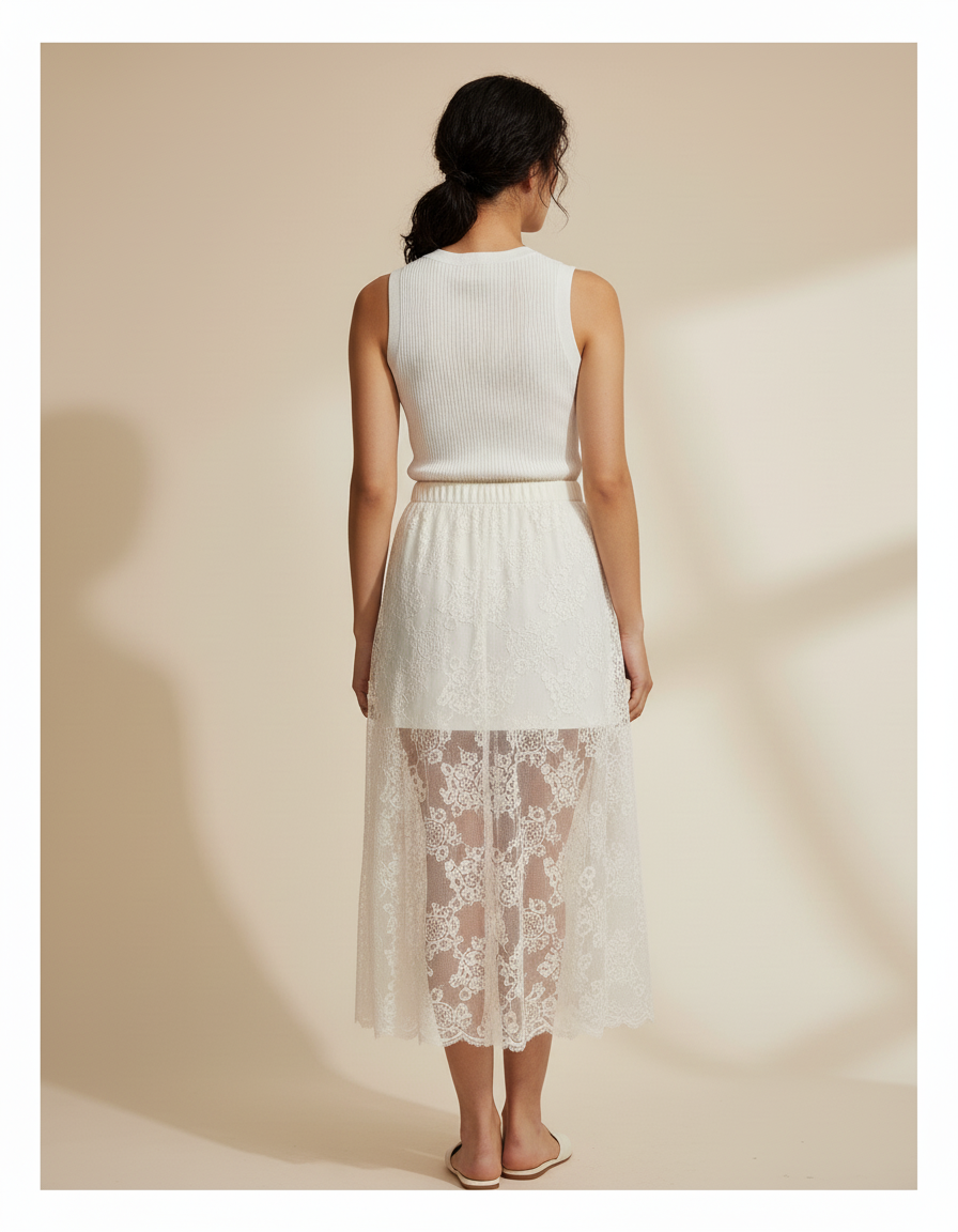 Jupe Longue Dentelle Beige