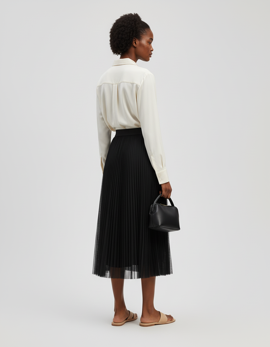 Jupe Longue Noire Plissée Tulle