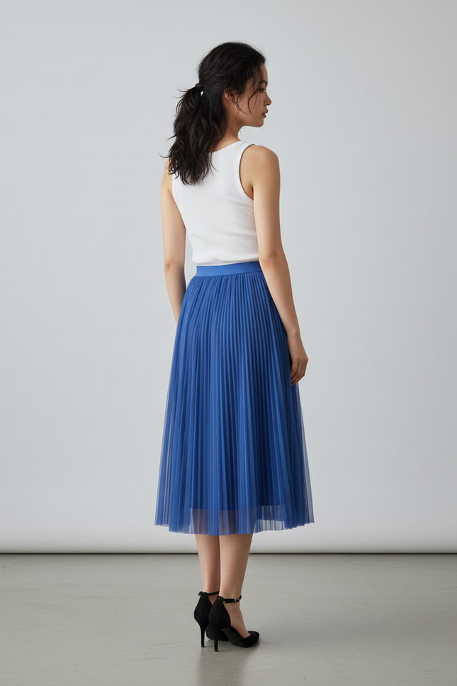 Jupe Longue Bleue Plissée Élégante Chic