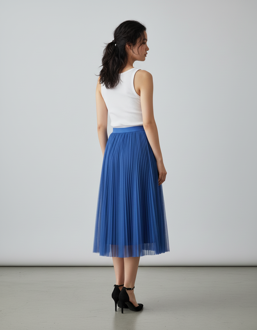 Jupe Longue Bleue Plissée Élégante Chic