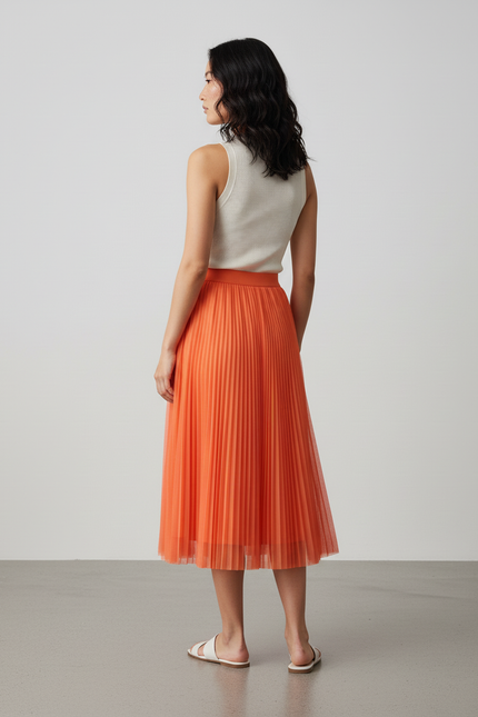 Jupe Longue Plissée Corail