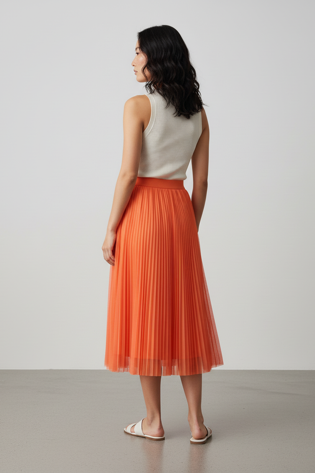Jupe Longue Plissée Corail