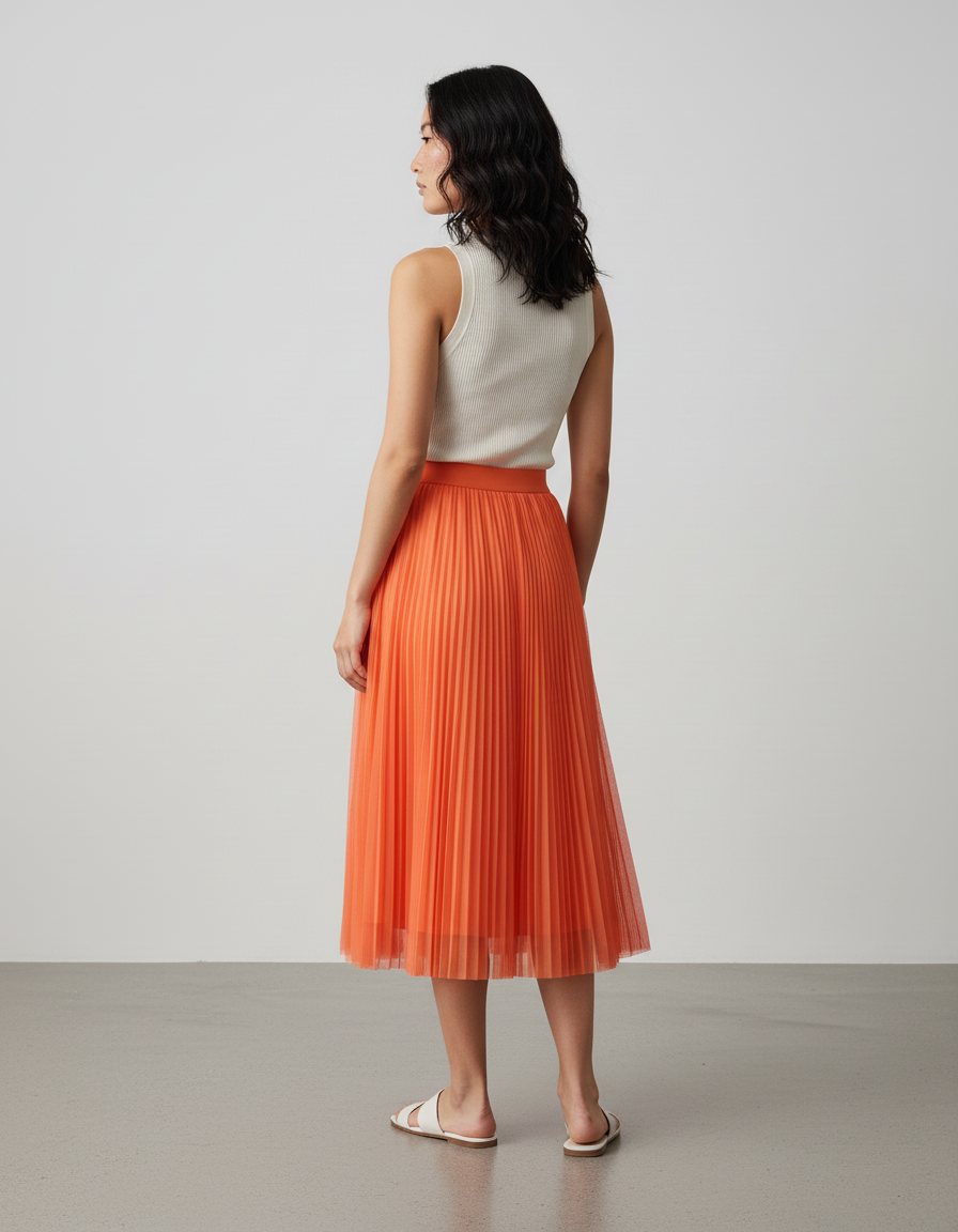 Jupe Longue Plissée Corail