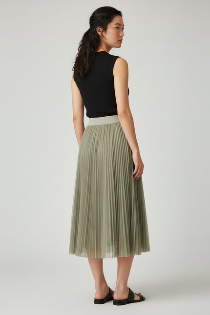 Jupe Longue Vert Sauge Plissée Élégante