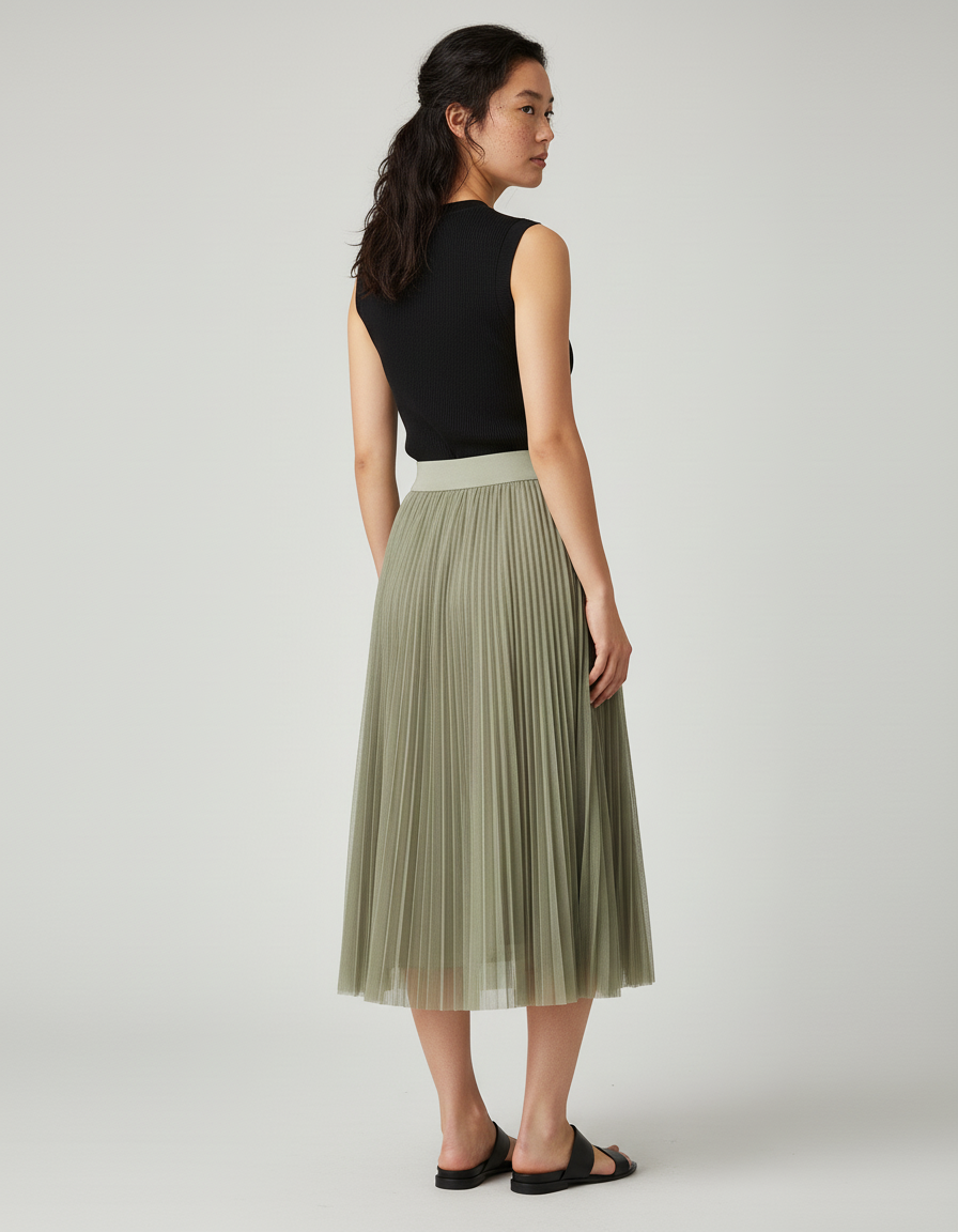 Jupe Longue Vert Sauge Plissée Élégante