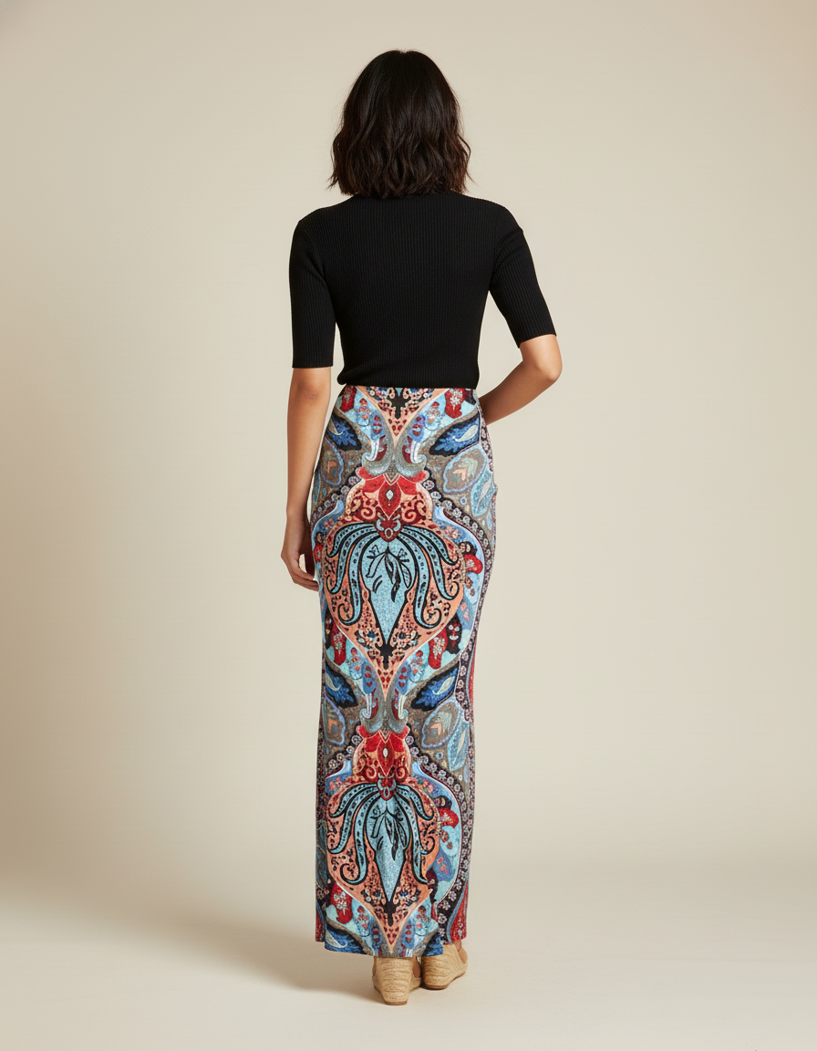 Jupe Longue Fluide Motif Cachemire Bohème