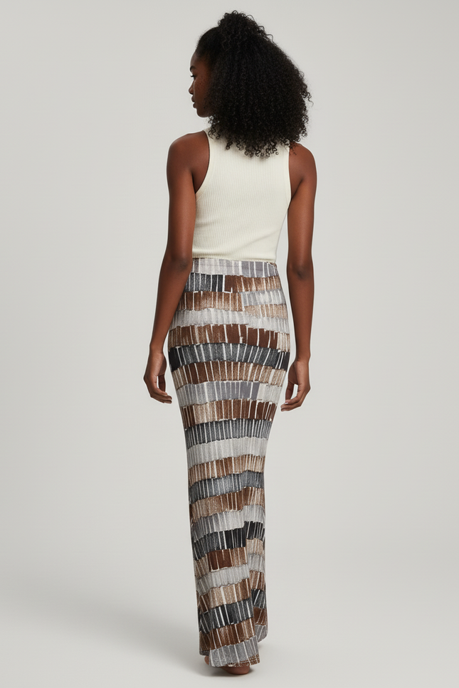 Jupe Longue Imprimée Géométrique Fluide
