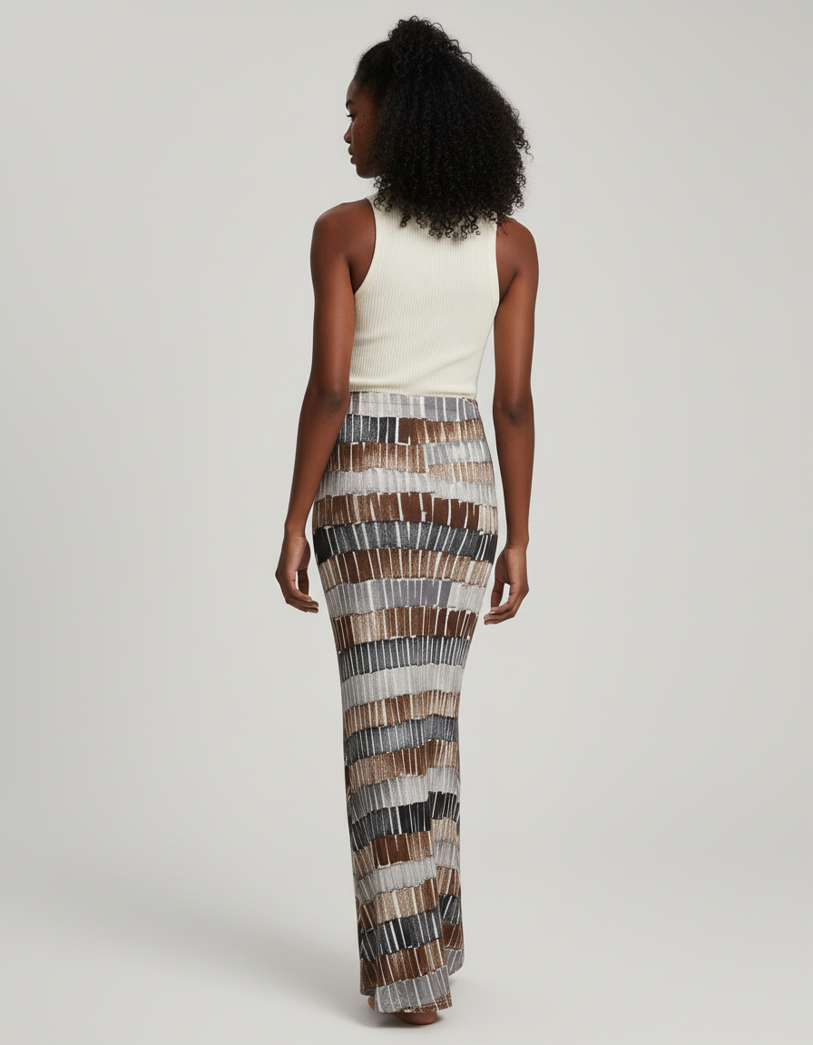 Jupe Longue Imprimée Géométrique Fluide