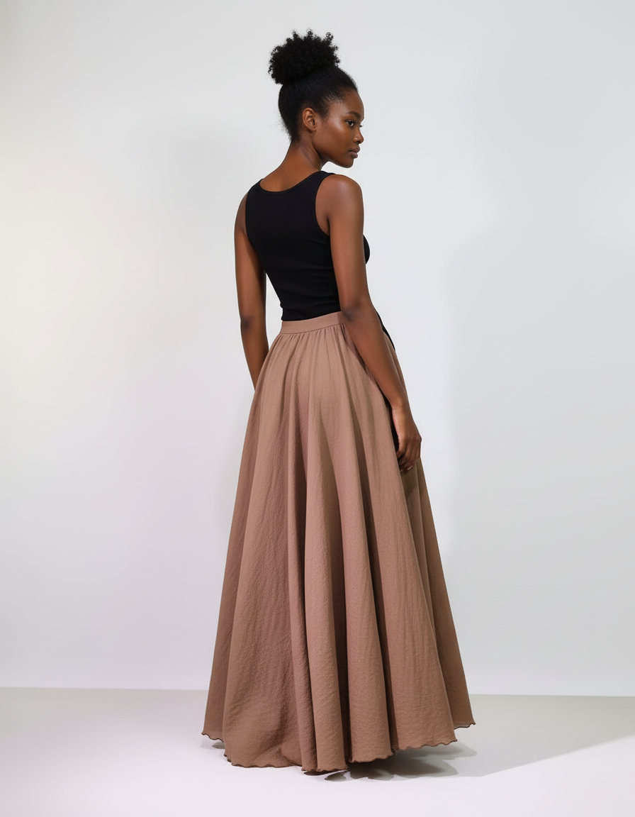 Jupe Longue Taupe Fluide Bohème