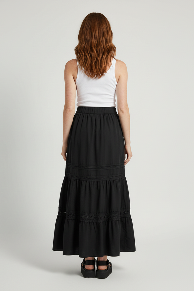 Jupe Longue Noir À Volants Bohème